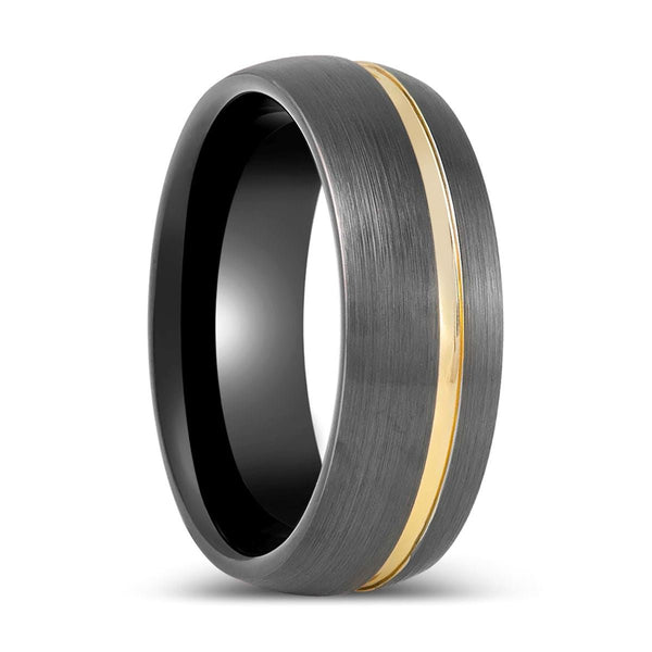 CHARGOLD | Gun Metal Tungsten Ring, Offset Gold Groove, Domed - Rings - Aydins Jewelry - 1