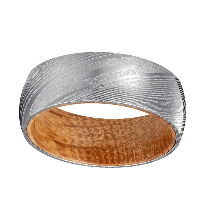 CHIVAS | Whiskey Barrel Wood, Silver Damascus Steel, Domed - Rings - Aydins Jewelry - 2
