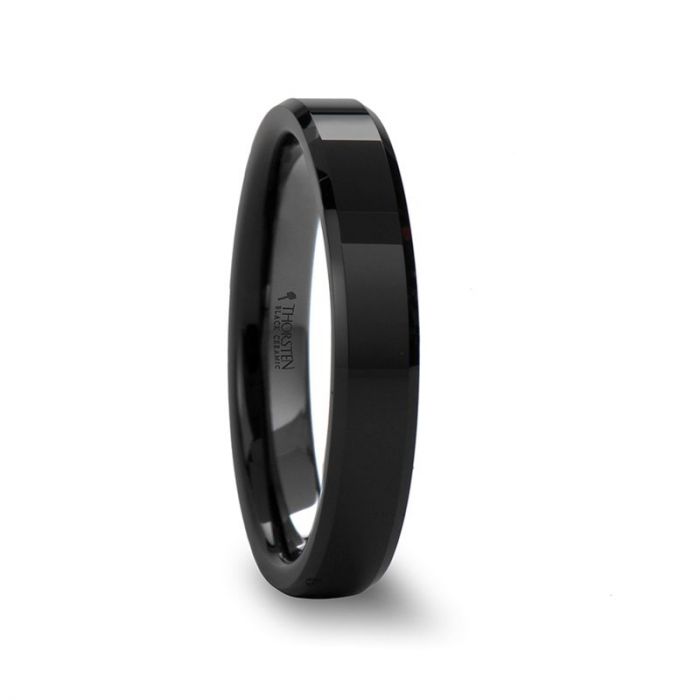 CITAR | Black Ceramic Ring, Brushed, Beveled, 4mm, 6mm, 8mm - Rings - Aydins Jewelry - 2