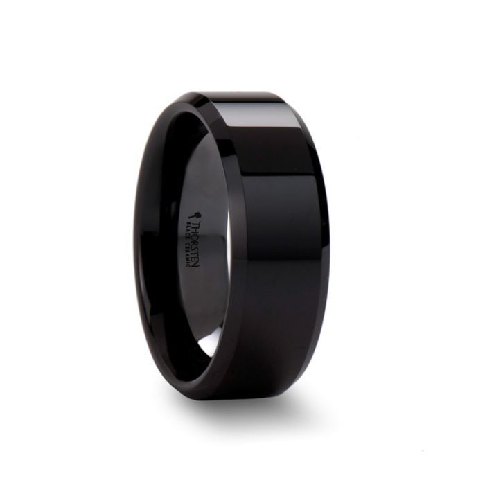 CITAR | Black Ceramic Ring, Brushed, Beveled, 4mm, 6mm, 8mm - Rings - Aydins Jewelry - 3