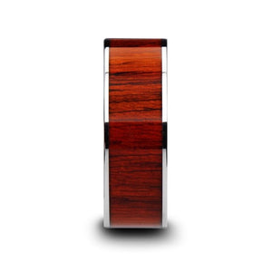 Padauk Wood inlay 14k yellow gold wedding band, angled view