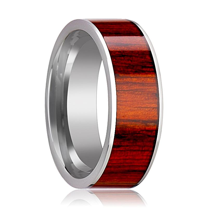 Padauk Wood inlay 14k yellow gold wedding band, top view