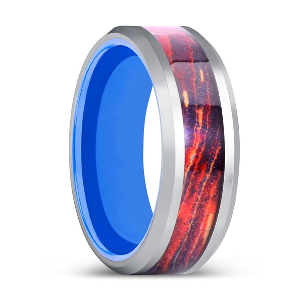 CLESTRIA | Blue Tungsten Ring, Galaxy Wood Inlay Ring, Silver Edges - Rings - Aydins Jewelry - 1