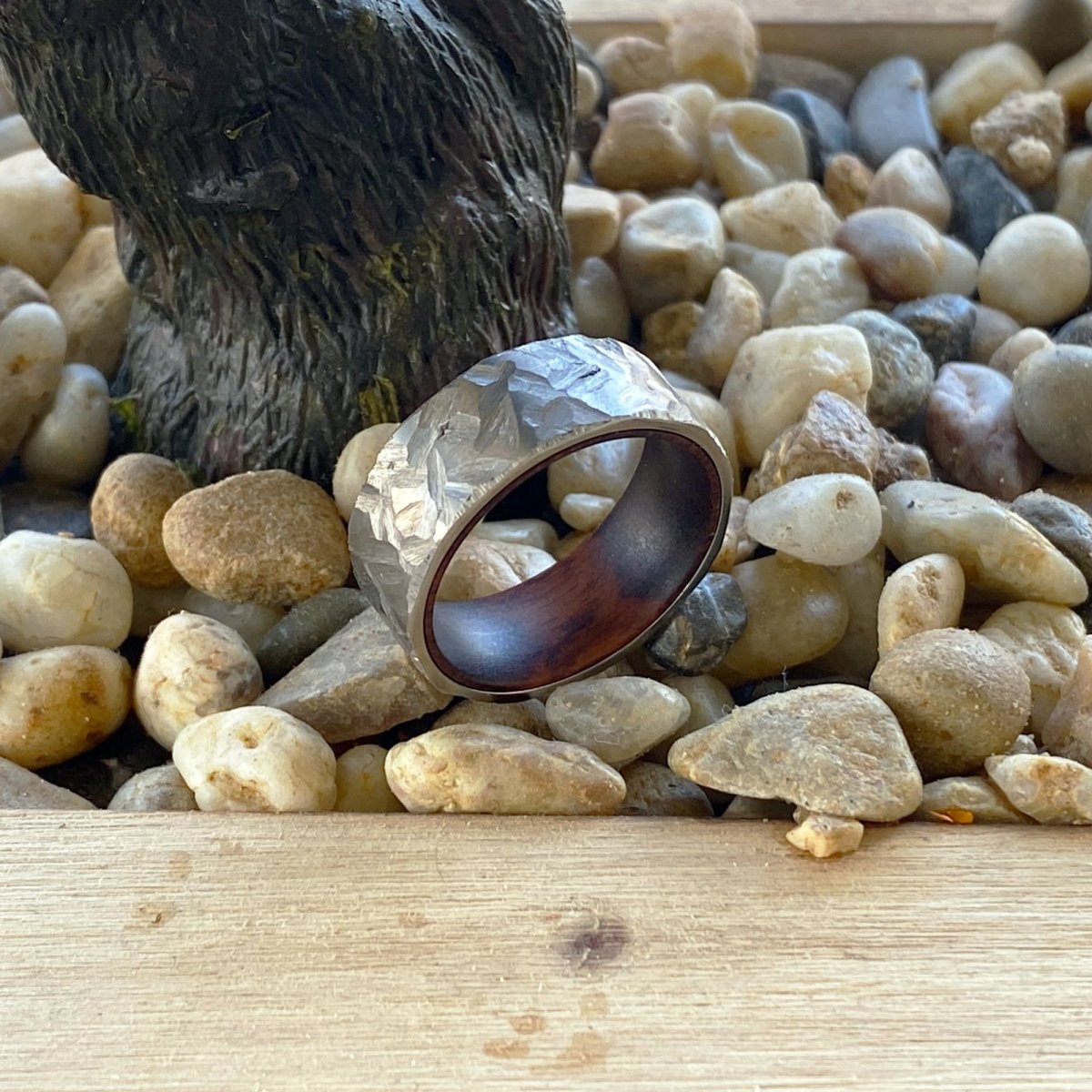 CRAWLEY | Snake Wood, Silver Titanium Ring, Hammered, Flat - Rings - Aydins Jewelry - 5