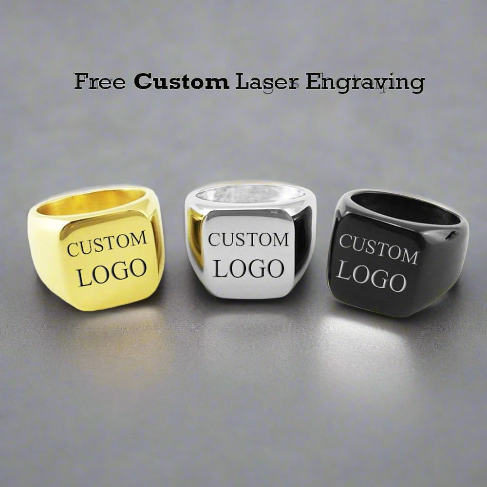 Custom Logo Laser Engraved Signet Ring Gold Silver Black - Signet Rings - Aydins Jewelry - 3