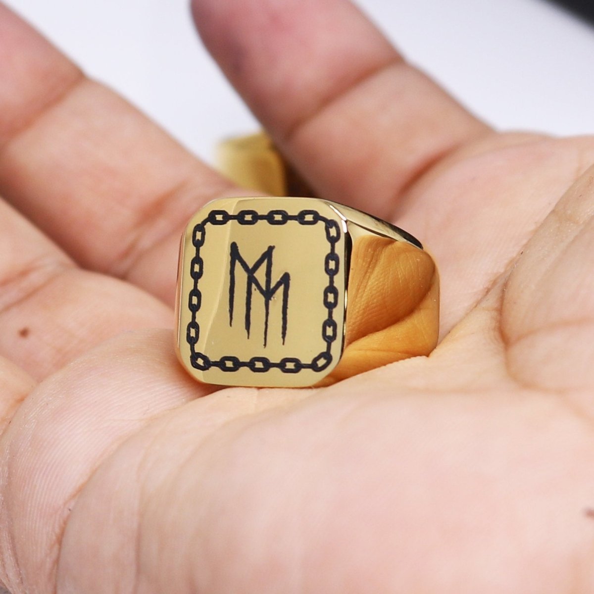 Custom Logo Laser Engraved Signet Ring Gold Silver Black - Signet Rings - Aydins Jewelry - 1
