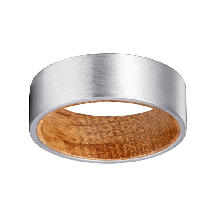 DALMORE | Whiskey Barrel Wood, Silver Tungsten Ring, Brushed, Flat - Rings - Aydins Jewelry - 2