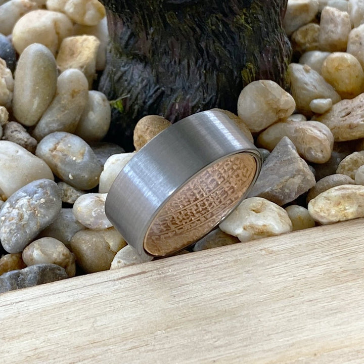 DALMORE | Whiskey Barrel Wood, Silver Tungsten Ring, Brushed, Flat - Rings - Aydins Jewelry - 5