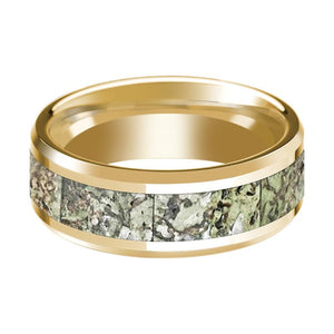 Dinosaur Bone inlay 14k yellow gold wedding band, side profile