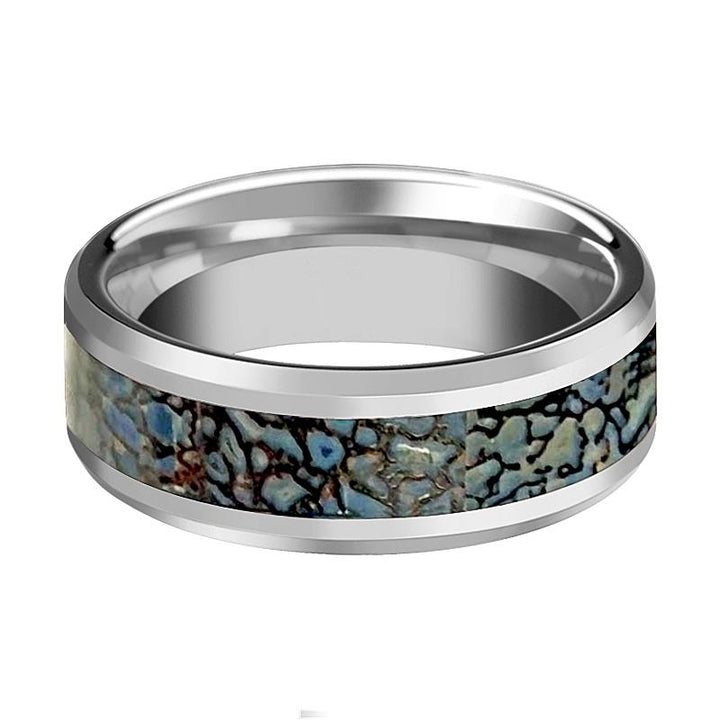 DEVONIAN | Tungsten Ring Blue Dino Bone Inlay - Rings - Aydins Jewelry - 2