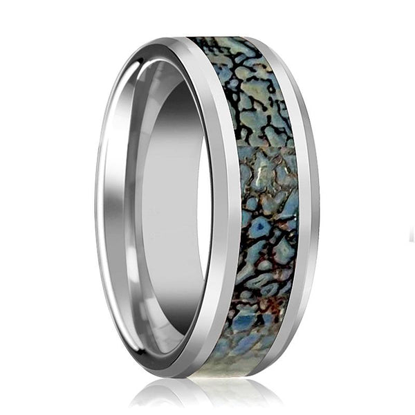 DEVONIAN | Tungsten Ring Blue Dino Bone Inlay - Rings - Aydins Jewelry - 1