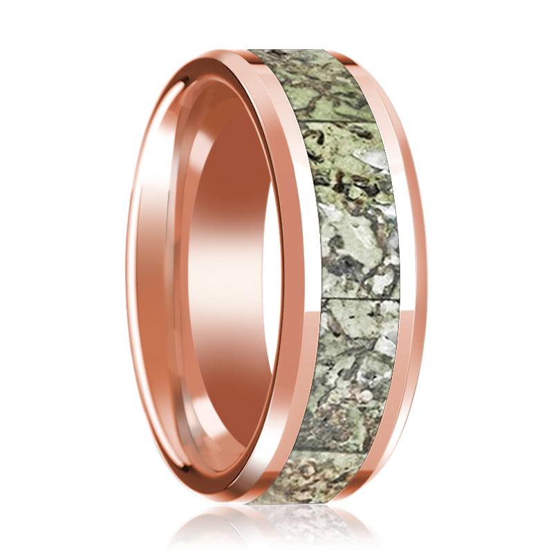 Dinosaur Bone inlay 14k rose gold wedding band, top view
