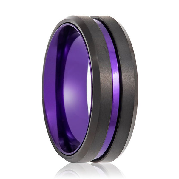 EMERY | Purple Tungsten Ring, Purple Groove, Beveled - Rings - Aydins Jewelry - 1