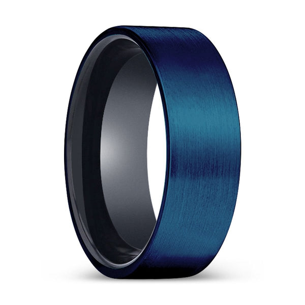 EMPEROR | Black Ring, Blue Tungsten Ring, Brushed, Flat - Rings - Aydins Jewelry - 1