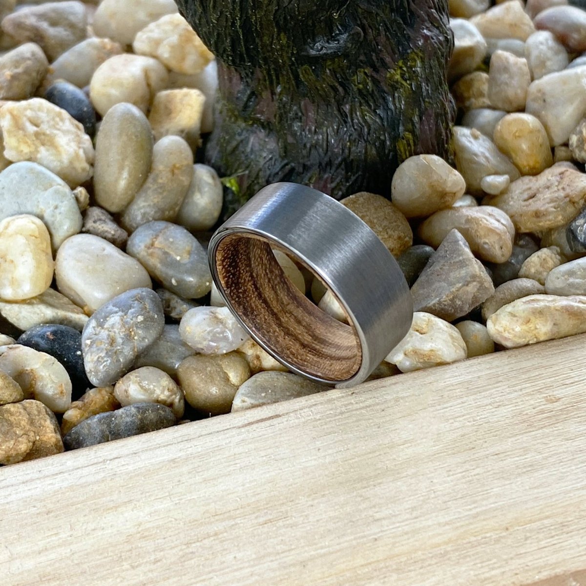 ESCOTT | Zebra Wood, Silver Tungsten Ring, Brushed, Flat - Rings - Aydins Jewelry - 5
