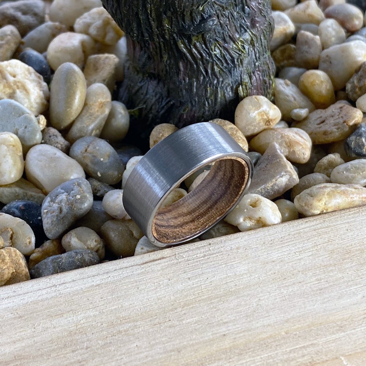 ESCOTT | Zebra Wood, Silver Tungsten Ring, Brushed, Flat - Rings - Aydins Jewelry - 6