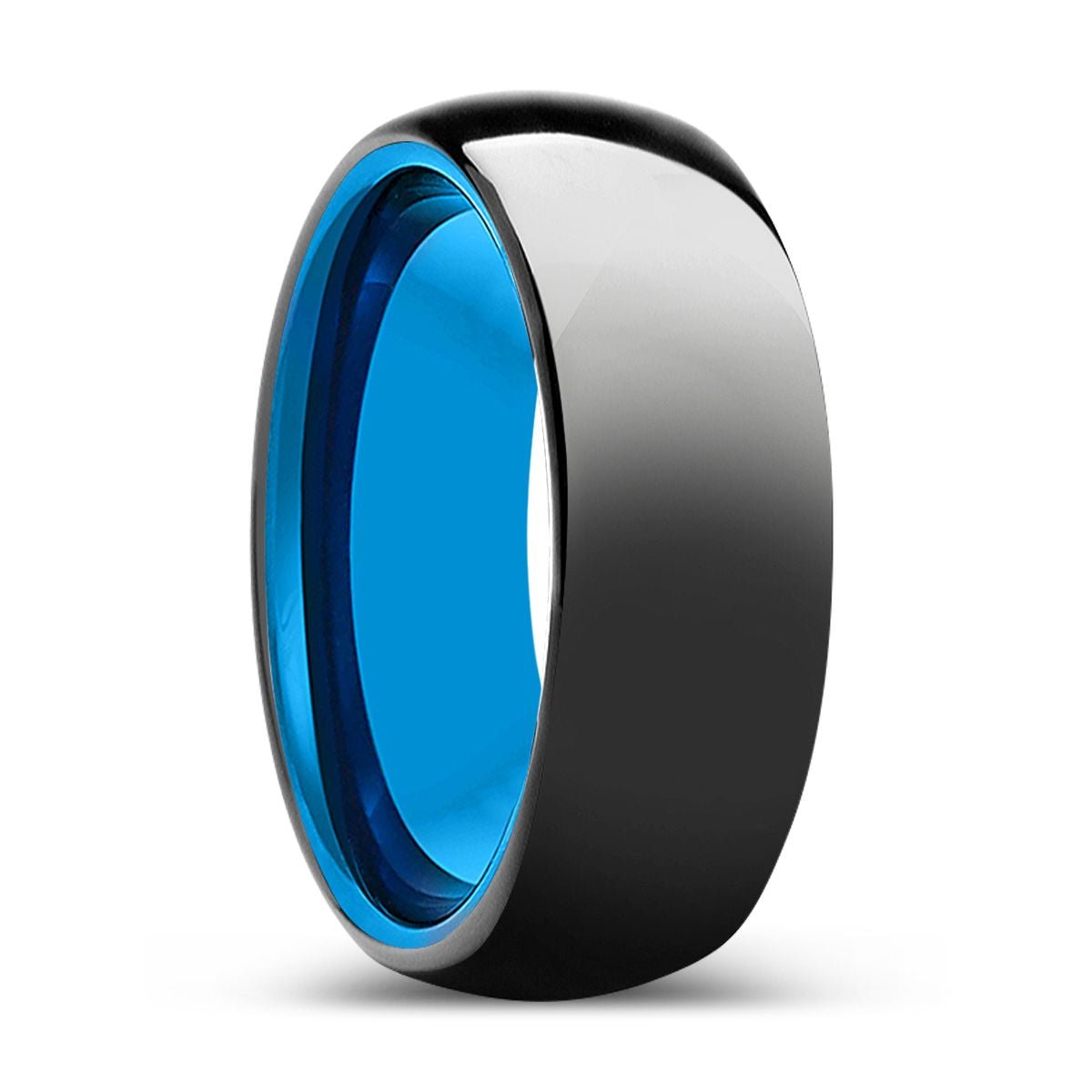 EUPHORIA | Blue Tungsten Ring, Black Tungsten Ring, Shiny, Domed - Rings - Aydins Jewelry - 1