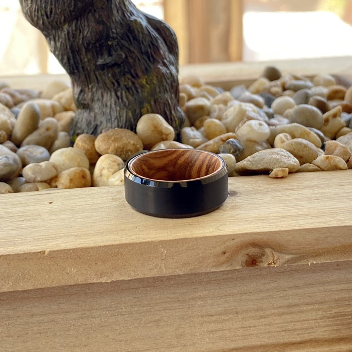 FASCIA | Olive Wood, Black Tungsten Ring, Brushed, Beveled - Rings - Aydins Jewelry - 7