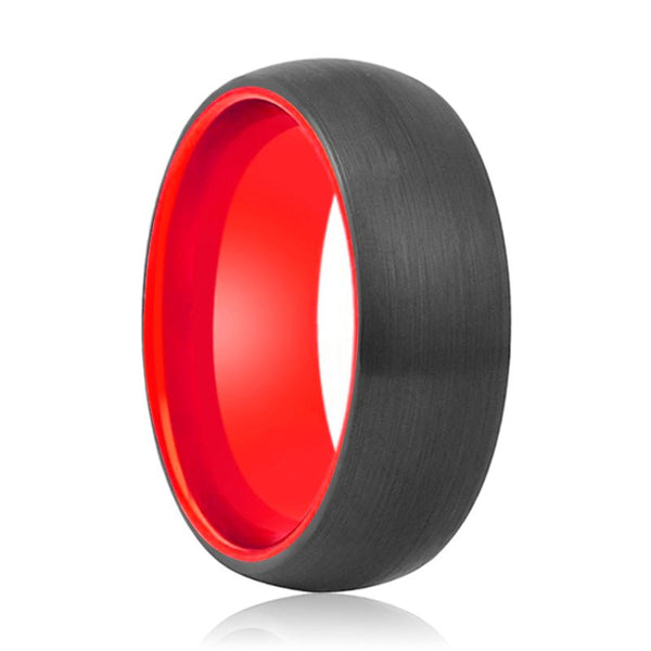FERRARI | Red Ring, Black Tungsten Ring, Brushed, Domed - Rings - Aydins Jewelry - 1