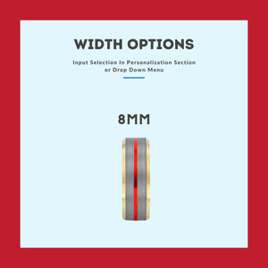 FLUX | Iron Wood, Silver Tungsten Ring, Red Groove, Gold Beveled Edge - Rings - Aydins Jewelry - 3