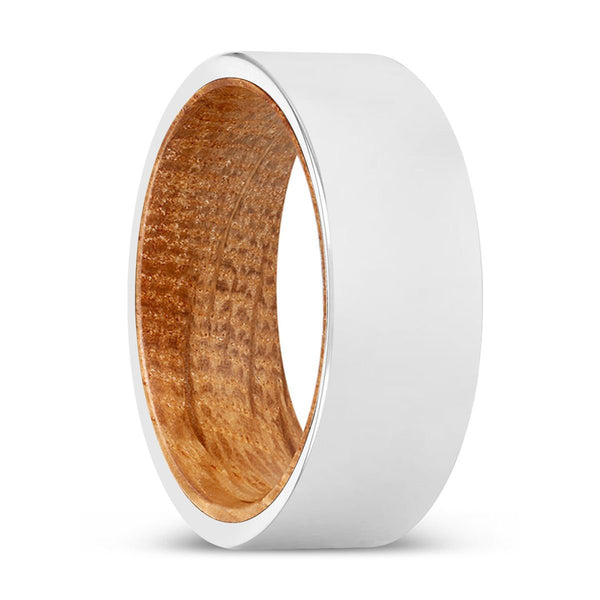 FORREST | Whiskey Barrel Wood, Silver Tungsten Ring, Shiny, Flat - Rings - Aydins Jewelry - 1