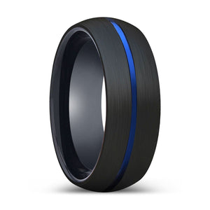 FORTUNE | Black Ring, Black Tungsten Ring, Blue Groove, Domed - Rings - Aydins Jewelry - 1