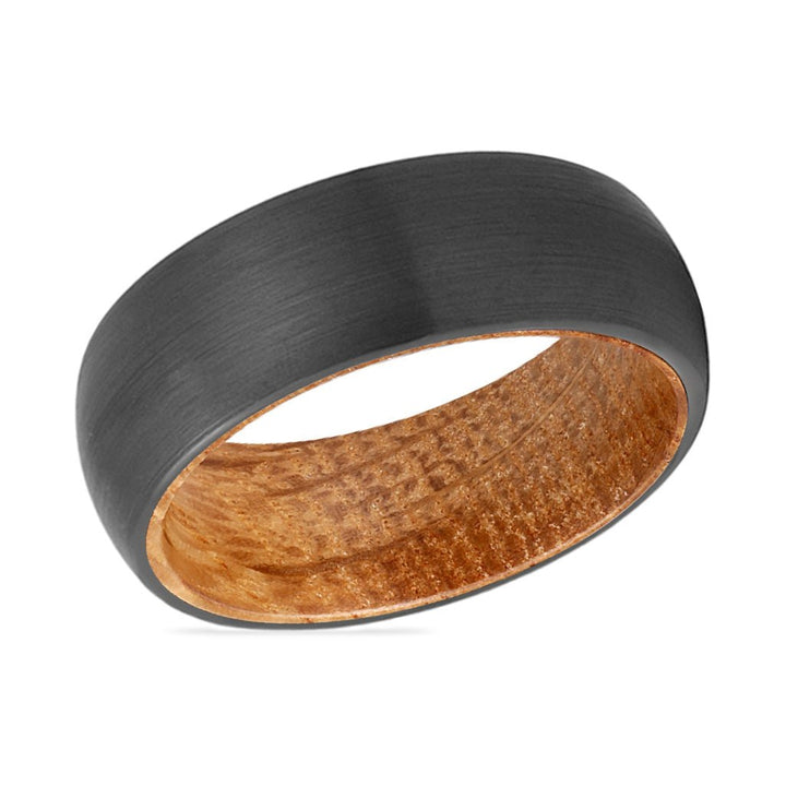 FRASER | Whiskey Barrel Wood, Black Tungsten Ring, Brushed, Domed - Rings - Aydins Jewelry - 2