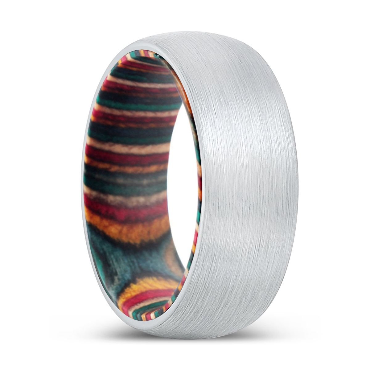 FREEDOM | Multi Color Wood, White Tungsten Ring, Brushed, Domed - Rings - Aydins Jewelry - 1