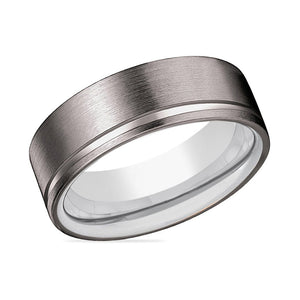 FROST | Silver Ring, Gunmetal Tungsten Offset Groove - Rings - Aydins Jewelry - 2