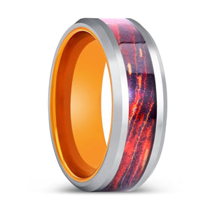 GALAXIUM | Orange Tungsten Ring, Galaxy Wood Inlay Ring, Silver Edges - Rings - Aydins Jewelry - 1