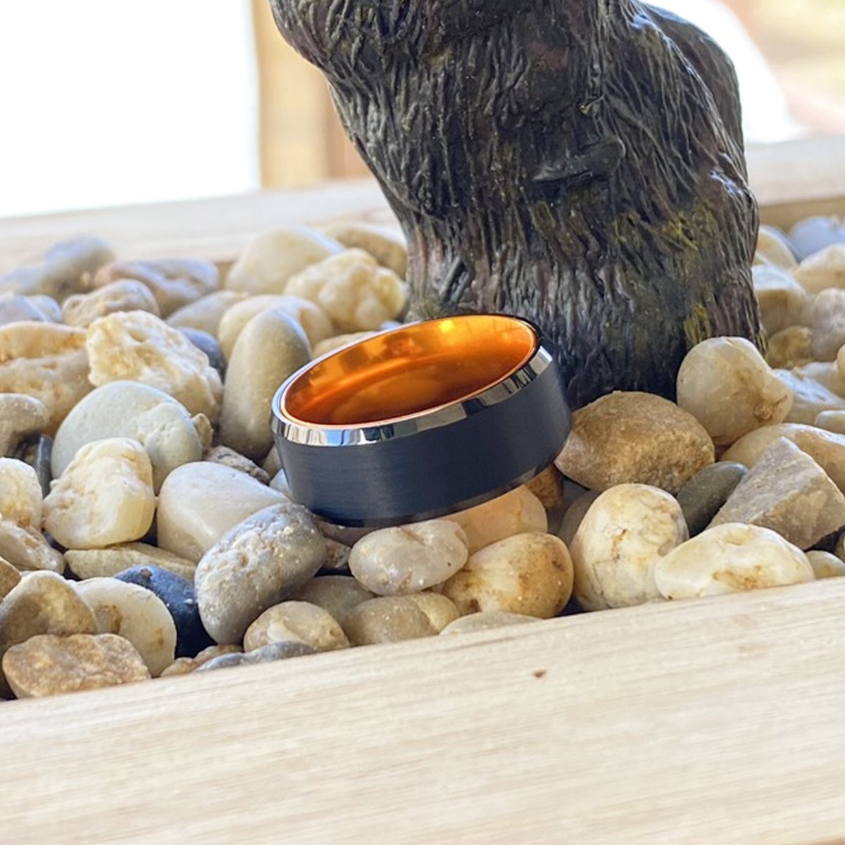 GARFIELD | Orange Ring, Black Tungsten Ring, Brushed, Beveled - Rings - Aydins Jewelry - 6