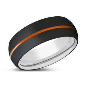 GLADIATORUS | Silver Ring, Black Tungsten Ring, Orange Groove, Domed - Rings - Aydins Jewelry - 2