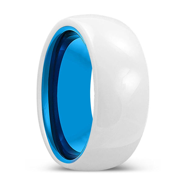 GLAZE | Blue Tungsten Ring, White Ceramic Ring, Domed - Rings - Aydins Jewelry - 1