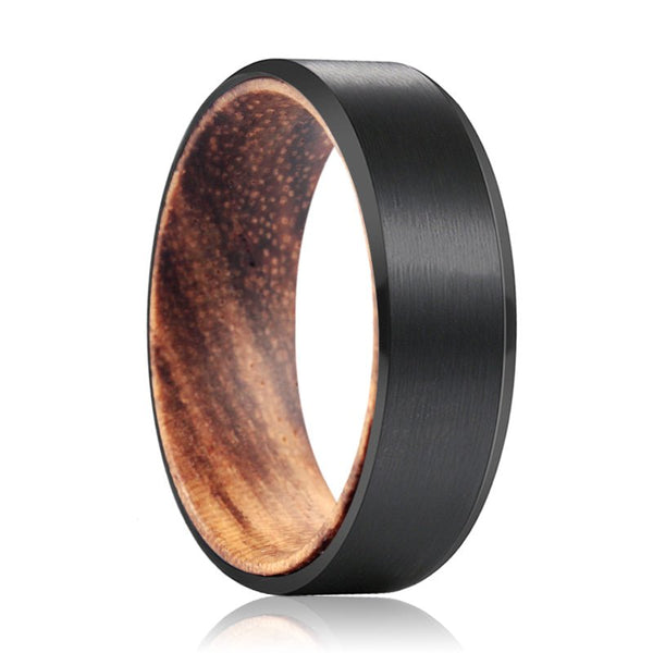 GOBLIN | Zebra Wood, Black Tungsten Ring, Brushed, Beveled - Rings - Aydins Jewelry - 1