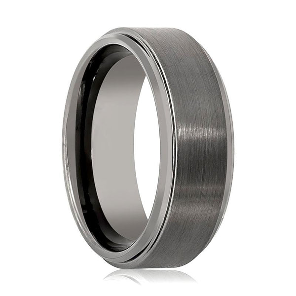 BOUNCER | Gun Metal Tungsten Ring, Brushed, Stepped Edge - Rings - Aydins Jewelry - 1