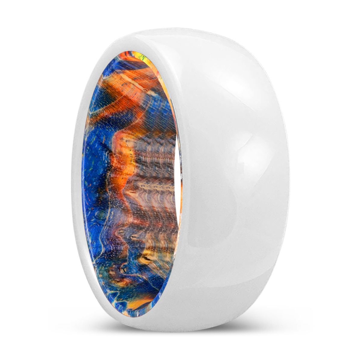 HAVEN | Blue & Yellow Wood, White Ceramic Ring, Domed - Rings - Aydins Jewelry - 1