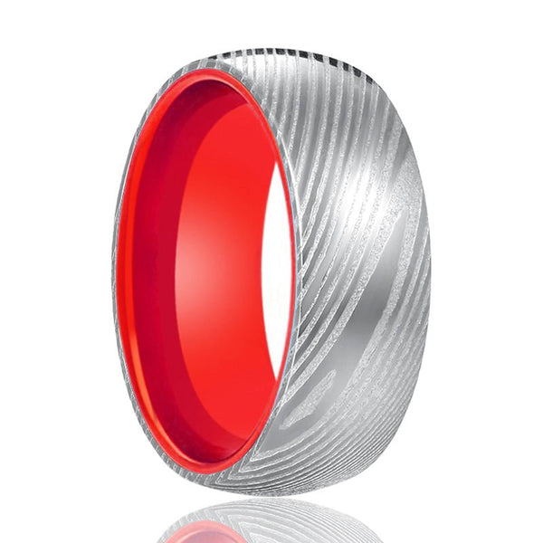 HIBISCUS | Red Ring, Silver Damascus Steel, Domed - Rings - Aydins Jewelry - 1