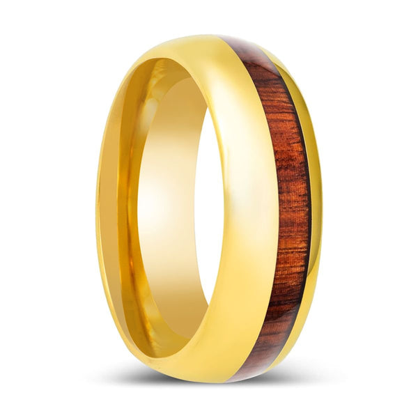 HUBERT | Gold Tungsten Ring, Koa Wood Inlay, Domed - Rings - Aydins Jewelry - 1