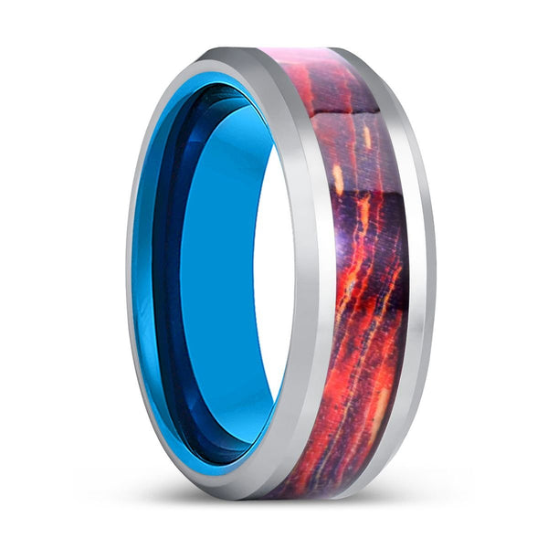 INFINITH | Blue Tungsten Ring, Silver Tungsten, Galaxy Wood Inlay, Beveled - Rings - Aydins Jewelry - 1