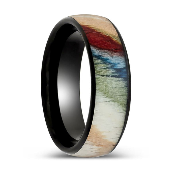 IRONBARK - Black Tungsten Ring, Colorful Dyed Rosewood Inlay - Rings - Aydins Jewelry - 1