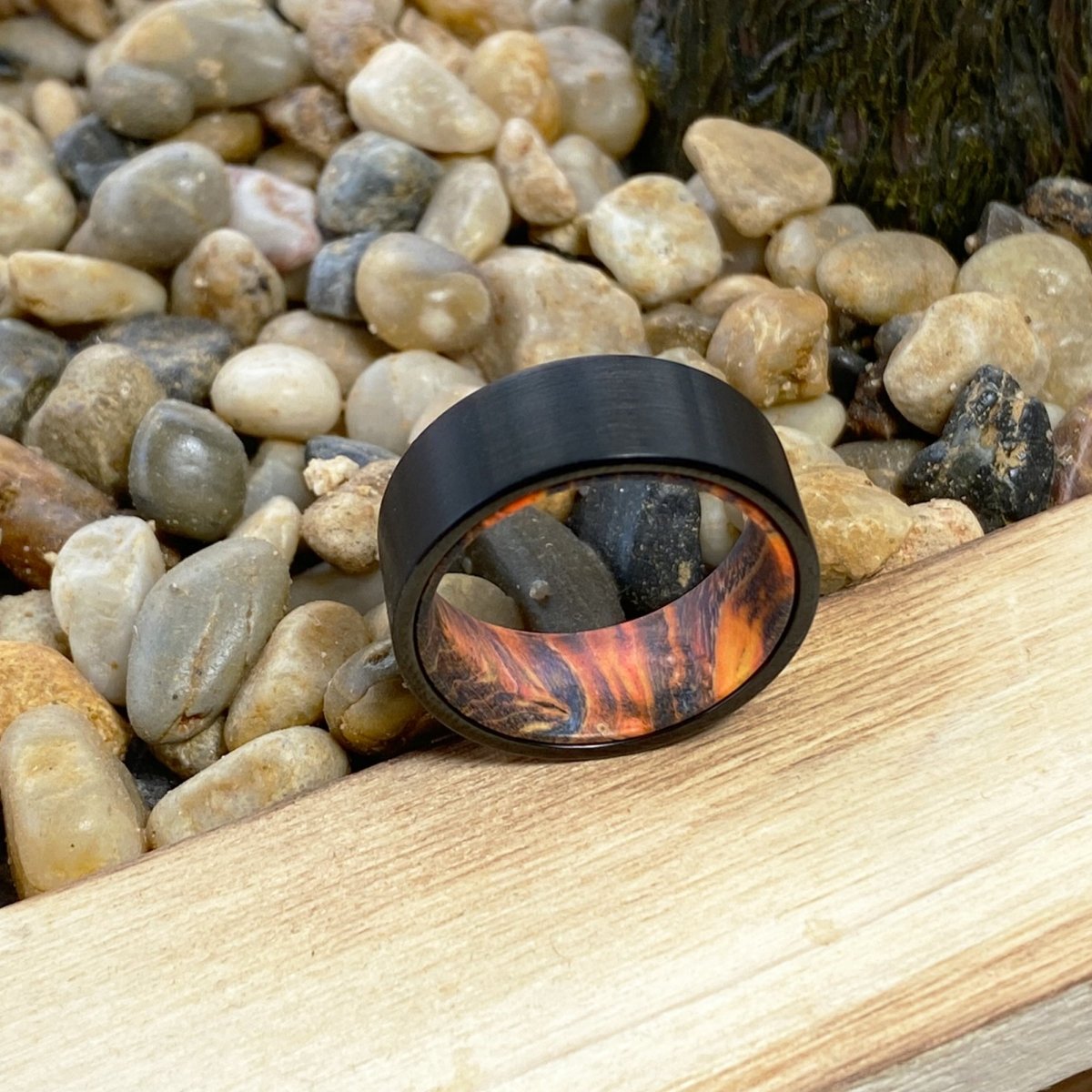 JACK | Blue & Yellow/Orange Wood, Black Flat Brushed Tungsten - Rings - Aydins Jewelry - 6