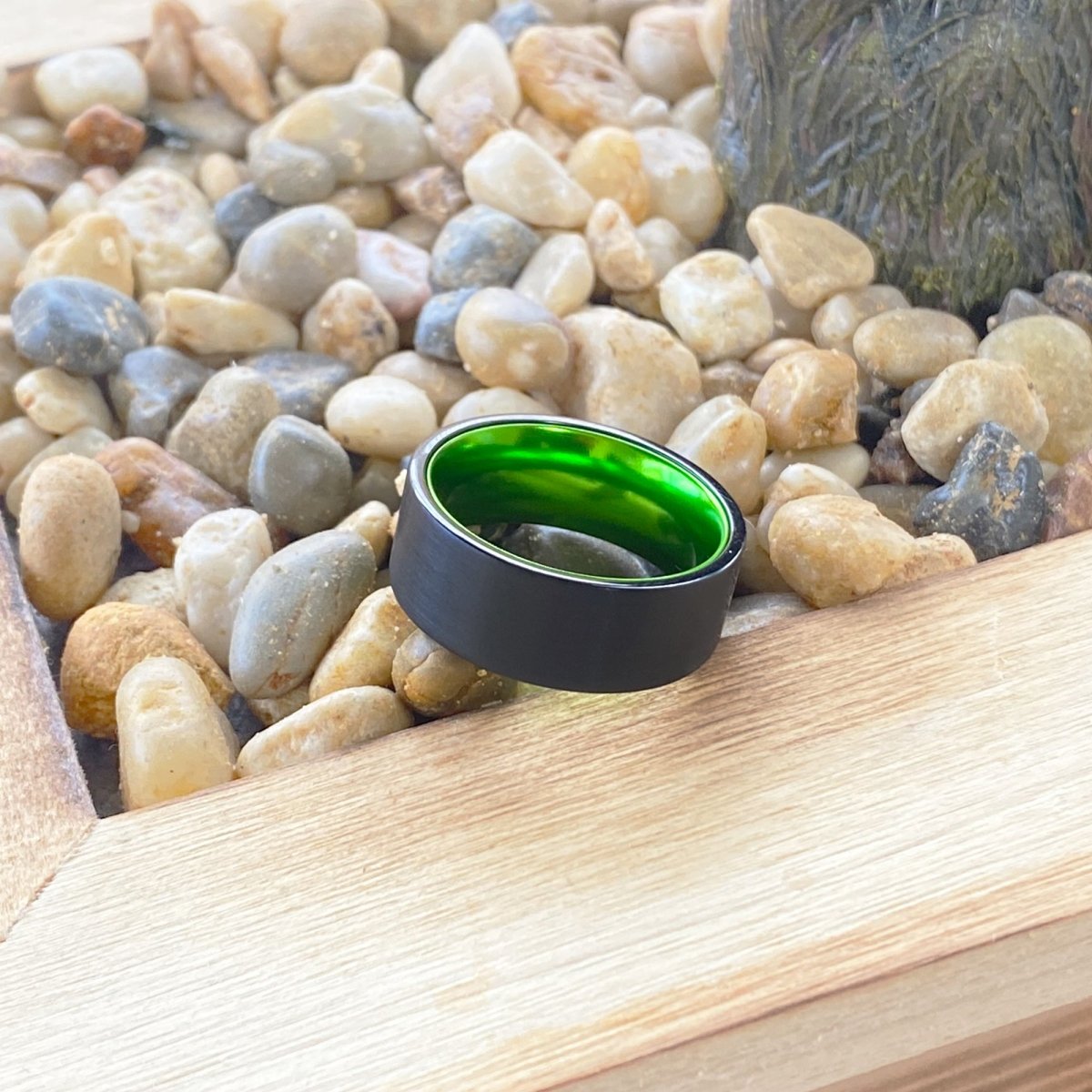 KERMIT | Green Ring, Black Flat Brushed Tungsten Ring - Rings - Aydins Jewelry - 4