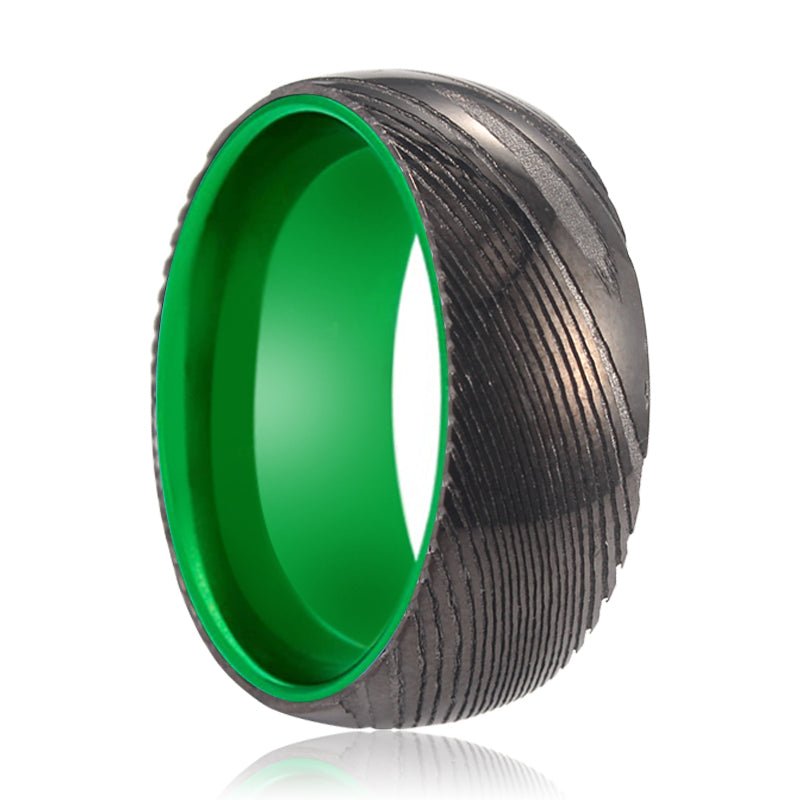 KIWI | Green Ring, Gunmetal Damascus Steel Ring, Domed - Rings - Aydins Jewelry - 1
