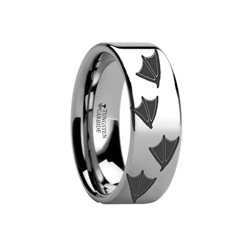 Laser Engraved Duck Track Print Animal Design Flat Tungsten Carbide men's wedding band, image 1