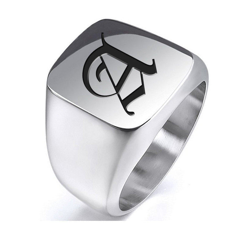 Laser Engraved Signet Ring Silver with Initial or Custom Logo - Signet Rings - Aydins Jewelry - 1