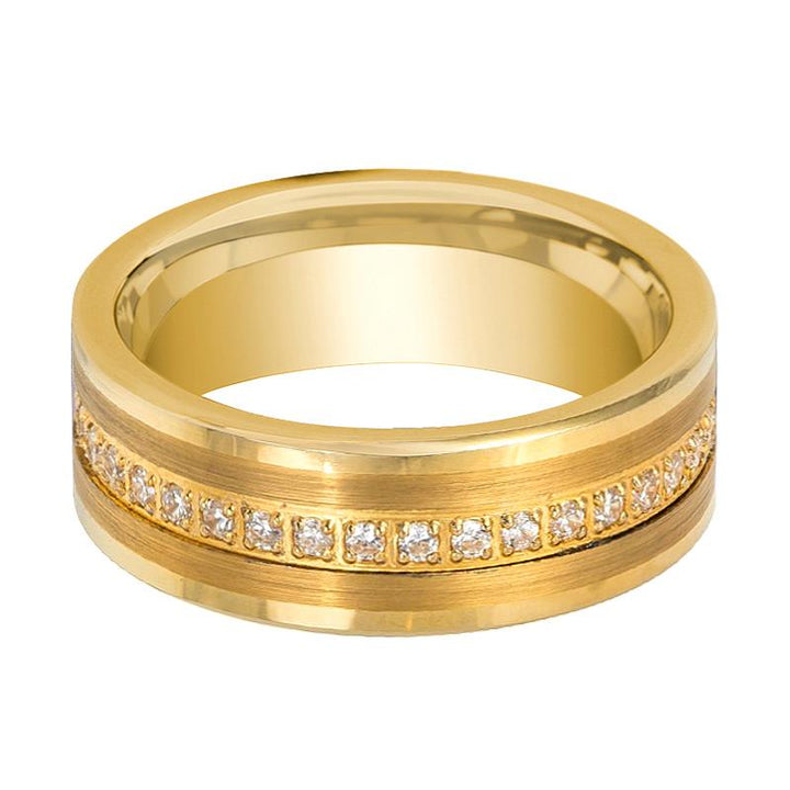 LEGEND | Gold Tungsten Ring, Diamond Stimulant CZ Eternity, Flat - Rings - Aydins Jewelry - 2
