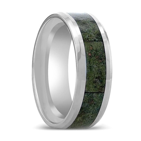LIBERTY | Tungsten Ring, Green Copper Conglomerate Inlay, Beveled Edges - Rings - Aydins Jewelry - 1