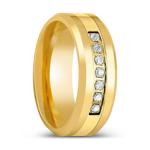 LUMINEX - Yellow Tungsten Ring, Yellow Gold Shiny, White CZ Ring - Rings - Aydins Jewelry - 1