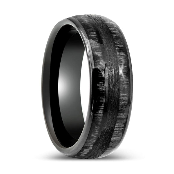 LUQUE | Black Tungsten Ring, Charcoal Wood Inlay, Domed - Rings - Aydins Jewelry - 1