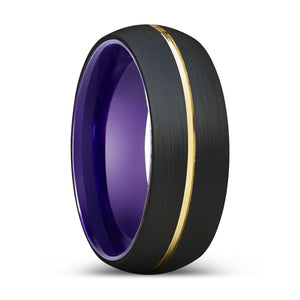 MARCEL | Purple Ring, Black Tungsten Ring, Gold Groove, Domed - Rings - Aydins Jewelry - 1